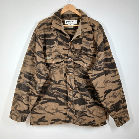 Columbia Sportswear Jacket Mens Large Brown Camo Wool Blend Insulated Outdoor